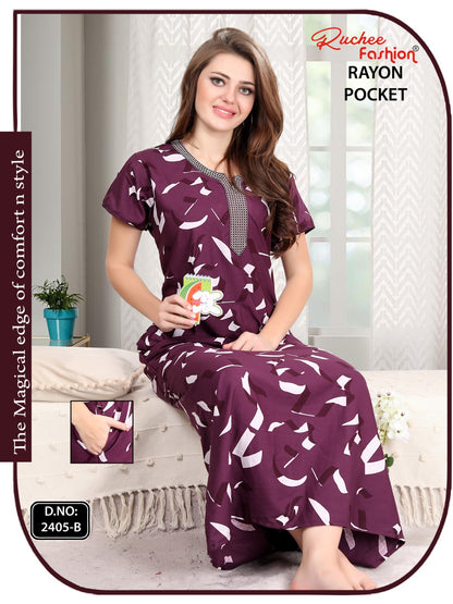 Rayon Pocket 111224 Ruchee Fashion Night Gowns Supplier Ahmedabad
