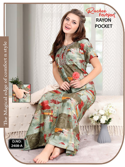 Rayon Pocket 111224 Ruchee Fashion Night Gowns Supplier Ahmedabad