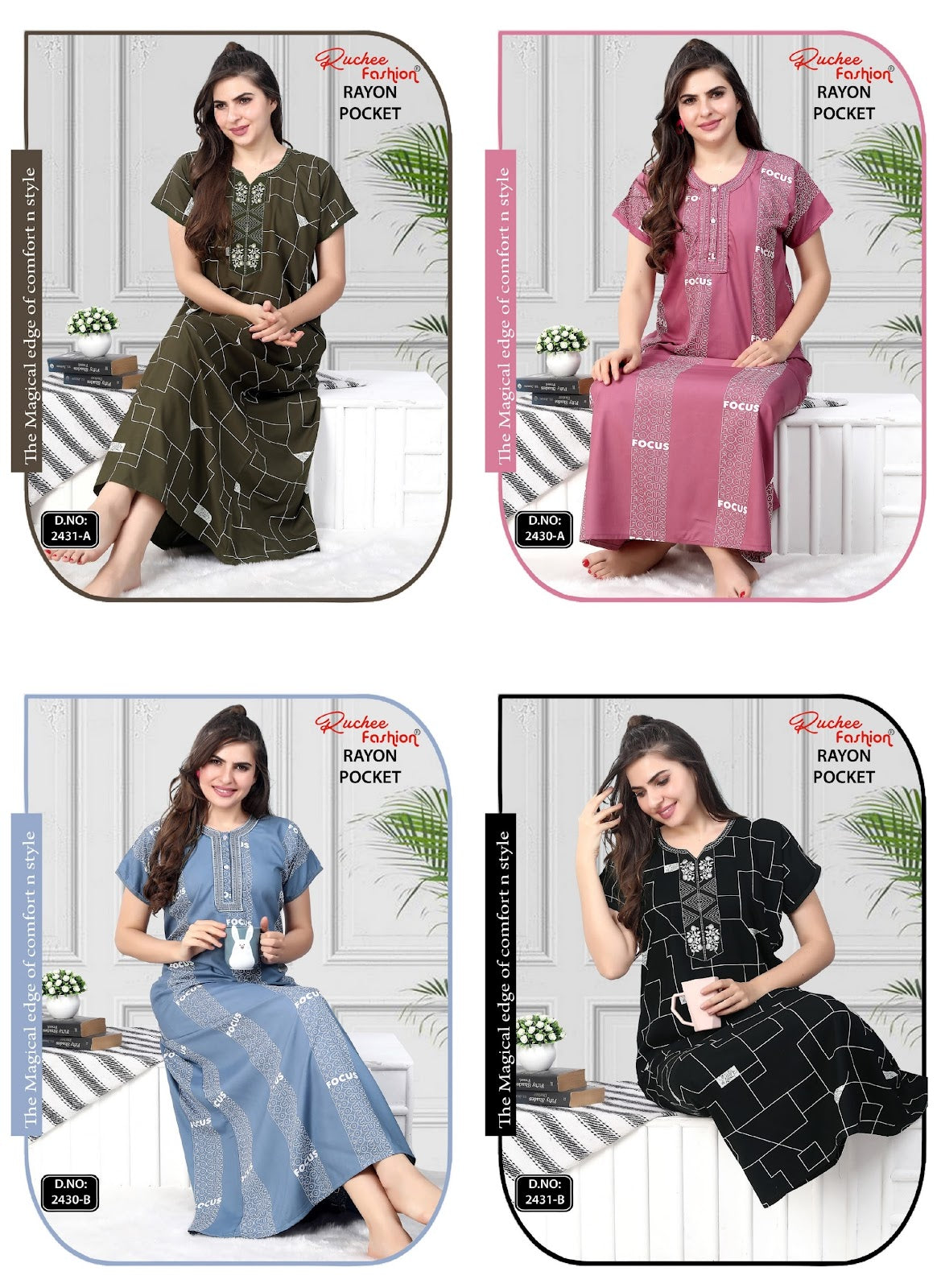 Rayon Pocket 121224 Ruchee Fashion Night Gowns Manufacturer Gujarat