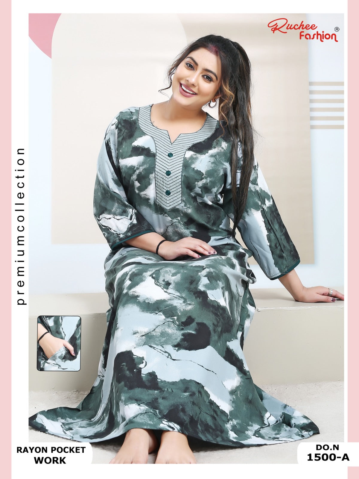 Rayon Pocket 130125 Ruchee Fashion Night Gowns Wholesale Rate