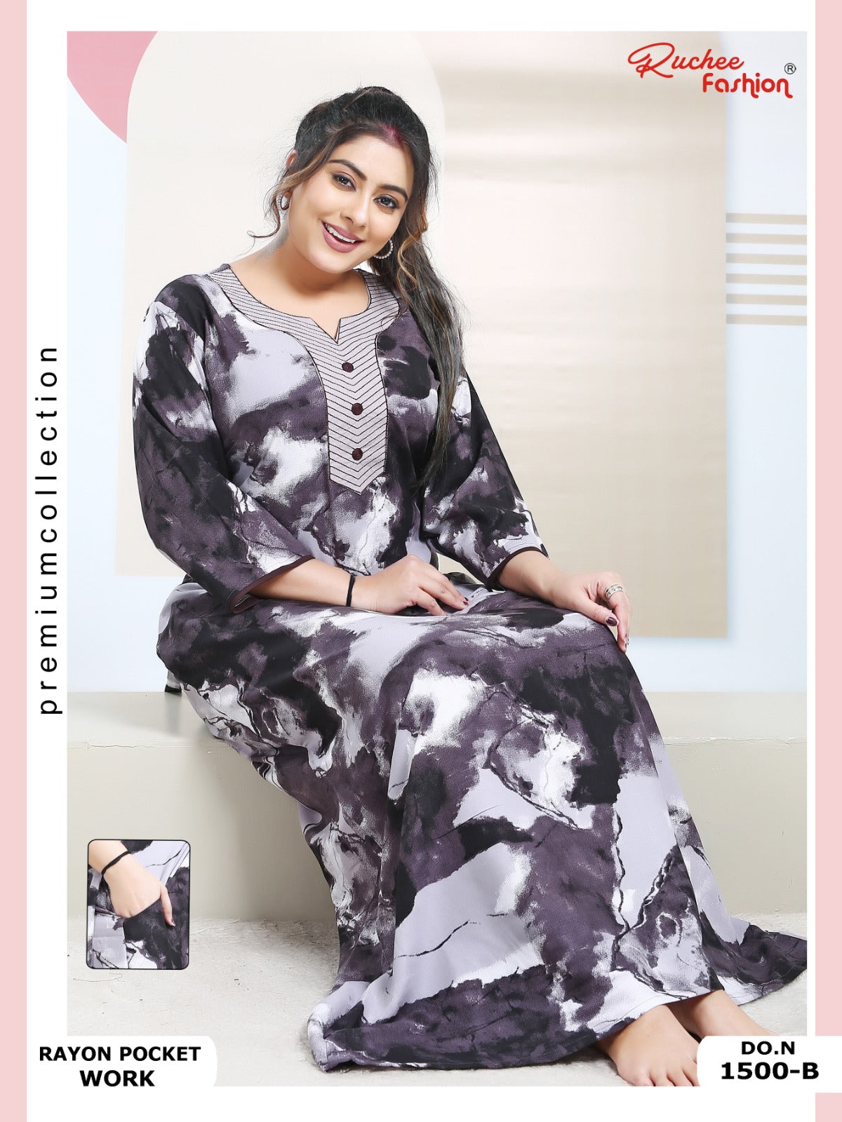 Rayon Pocket 130125 Ruchee Fashion Night Gowns Wholesale Rate