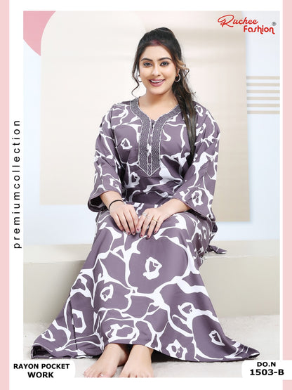 Rayon Pocket 130125 Ruchee Fashion Night Gowns Wholesale Rate