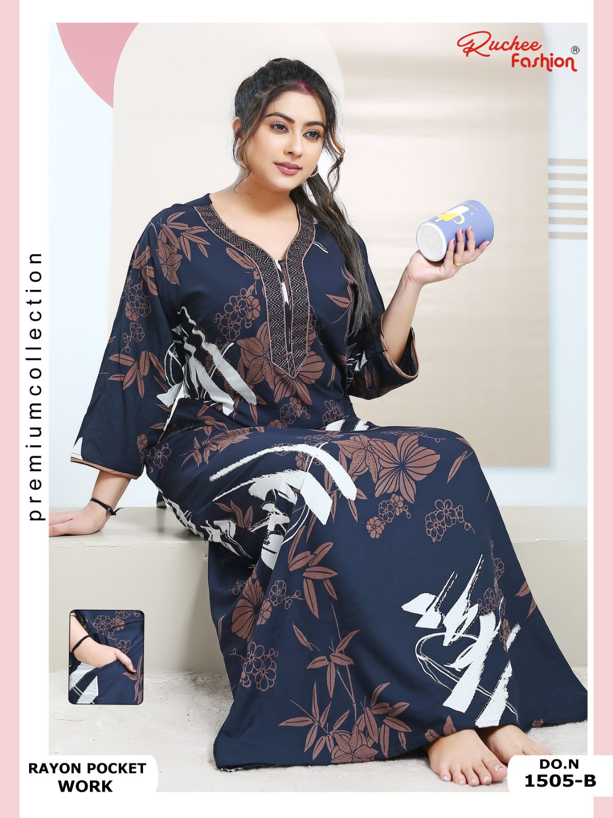 Rayon Pocket 130125 Ruchee Fashion Night Gowns Wholesale Rate