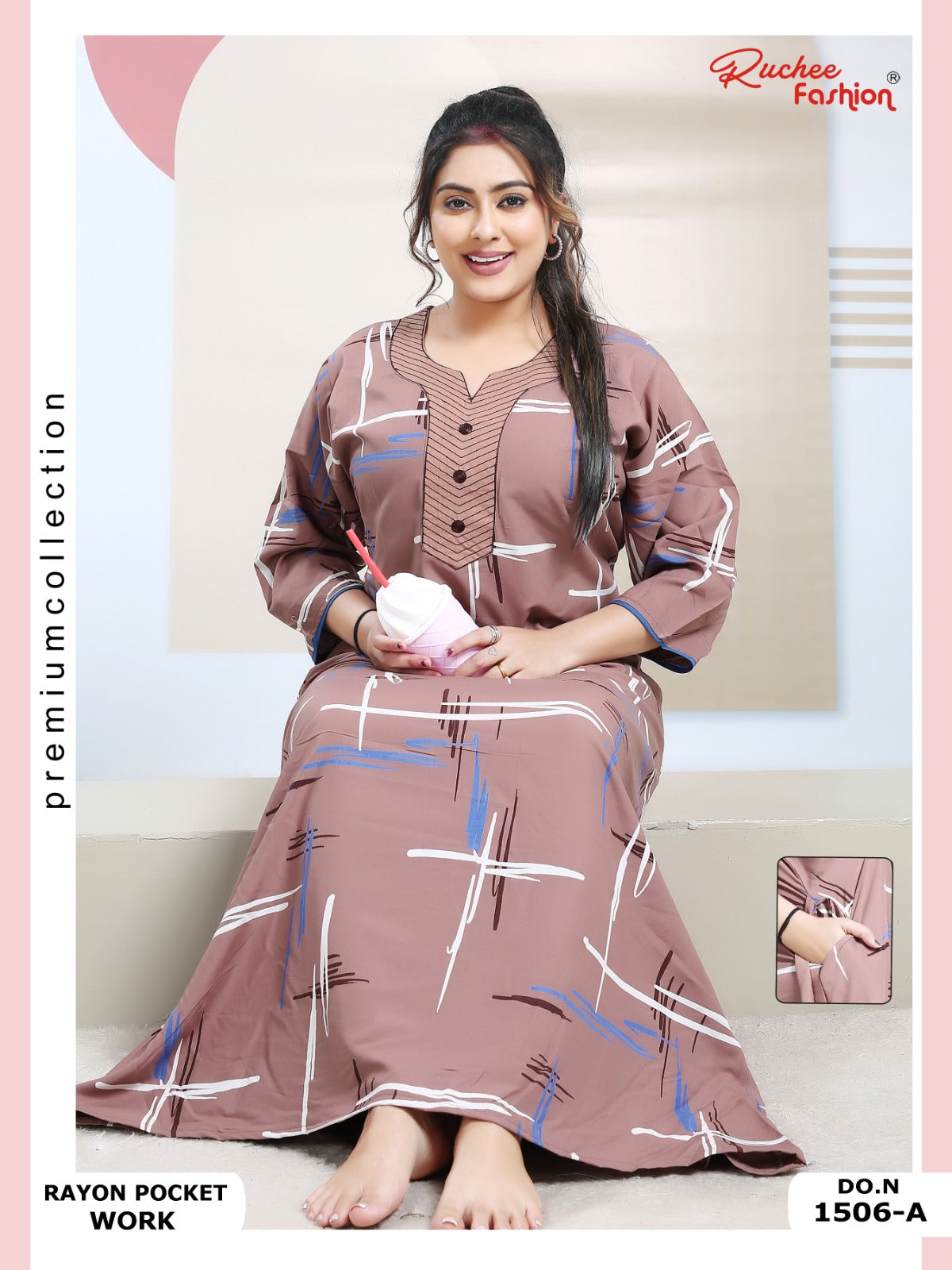 Rayon Pocket 130125 Ruchee Fashion Night Gowns Wholesale Rate