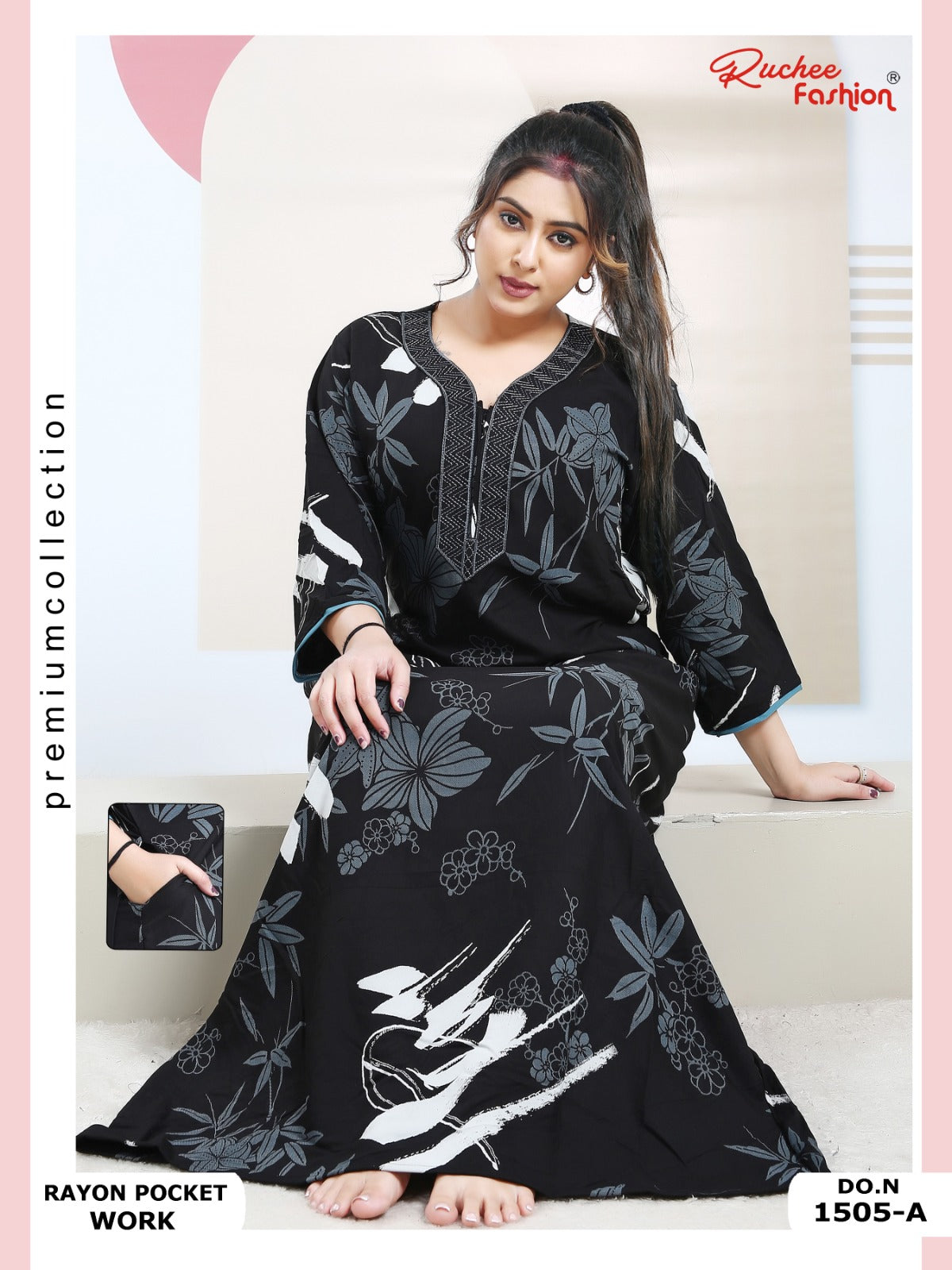 Rayon Pocket 130125 Ruchee Fashion Night Gowns Wholesale Rate