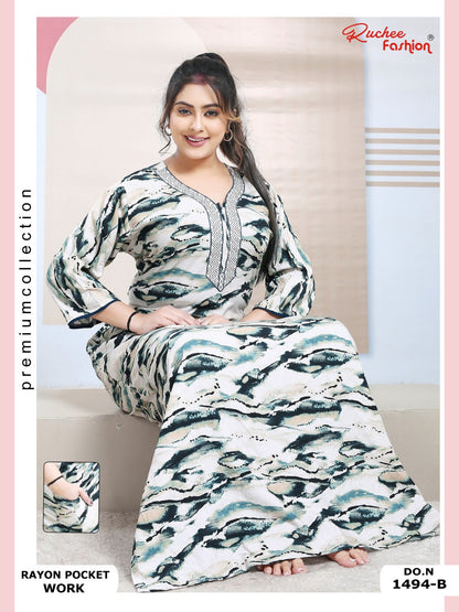 Rayon Pocket 130125 Ruchee Fashion Night Gowns Wholesale Rate