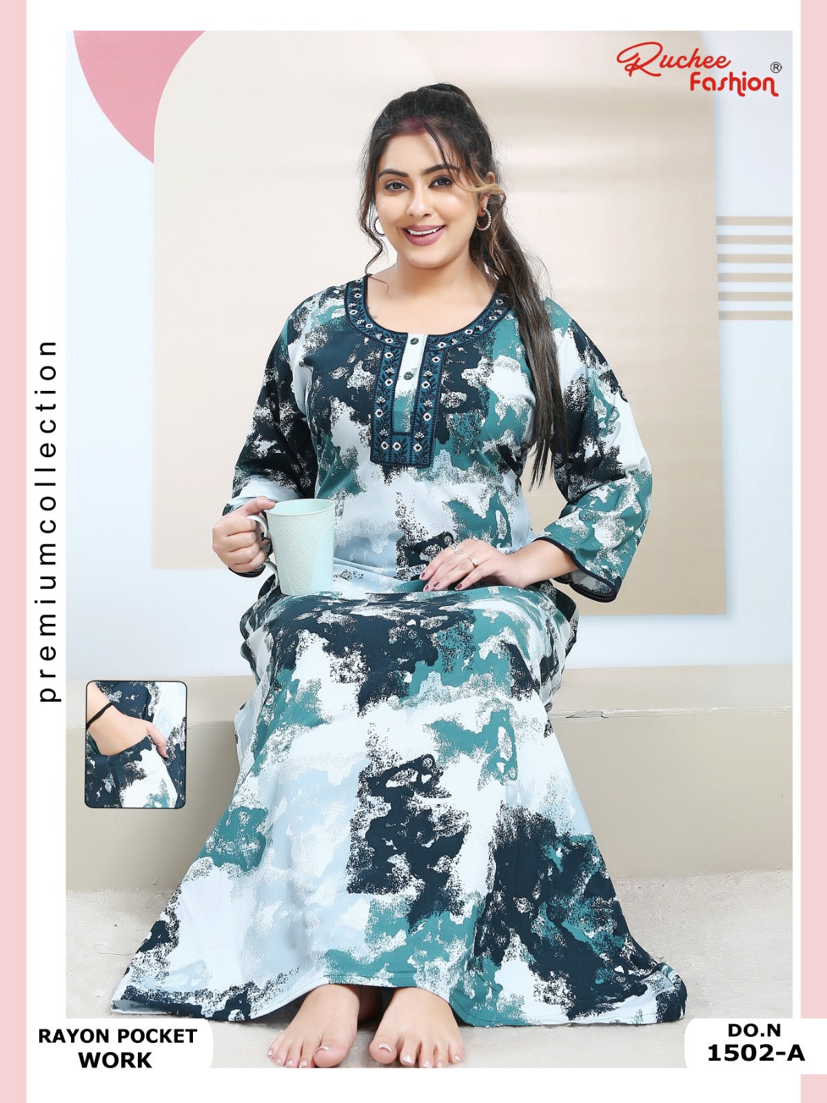 Rayon Pocket 130125 Ruchee Fashion Night Gowns Wholesale Rate