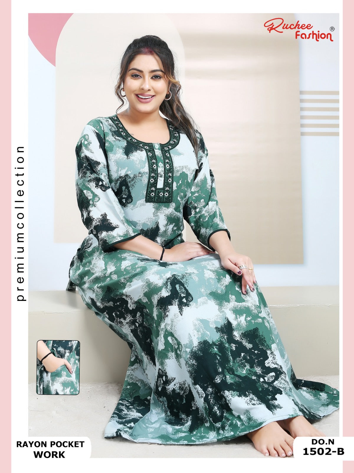 Rayon Pocket 130125 Ruchee Fashion Night Gowns Wholesale Rate