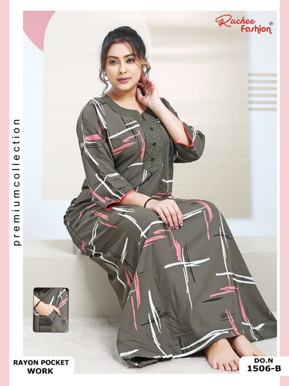 Rayon Pocket 130125 Ruchee Fashion Night Gowns Wholesale Rate