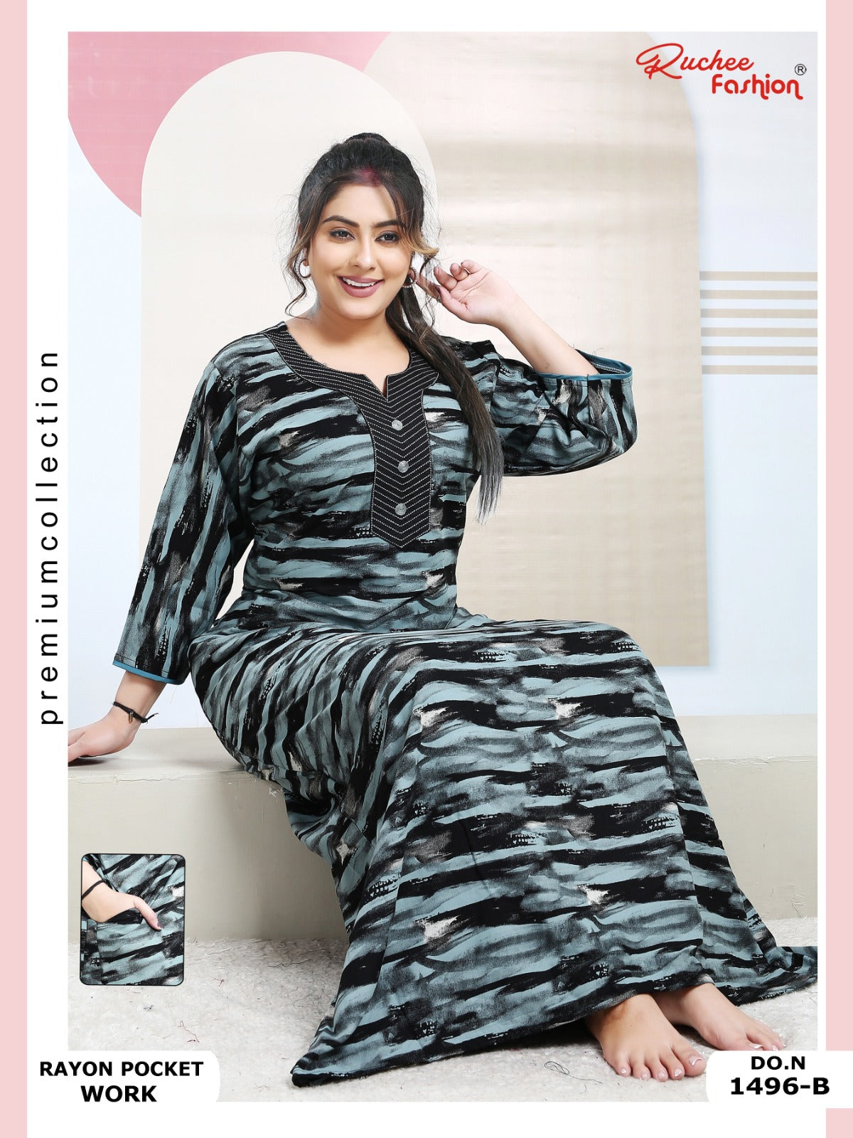 Rayon Pocket 130125 Ruchee Fashion Night Gowns Wholesale Rate