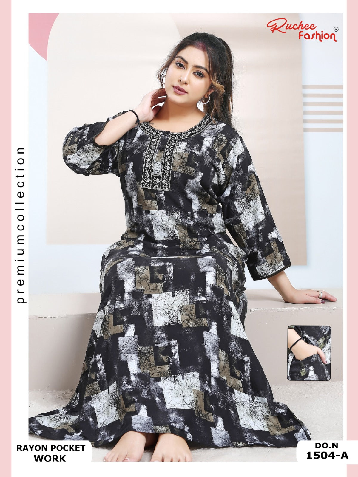 Rayon Pocket 130125 Ruchee Fashion Night Gowns Wholesale Rate