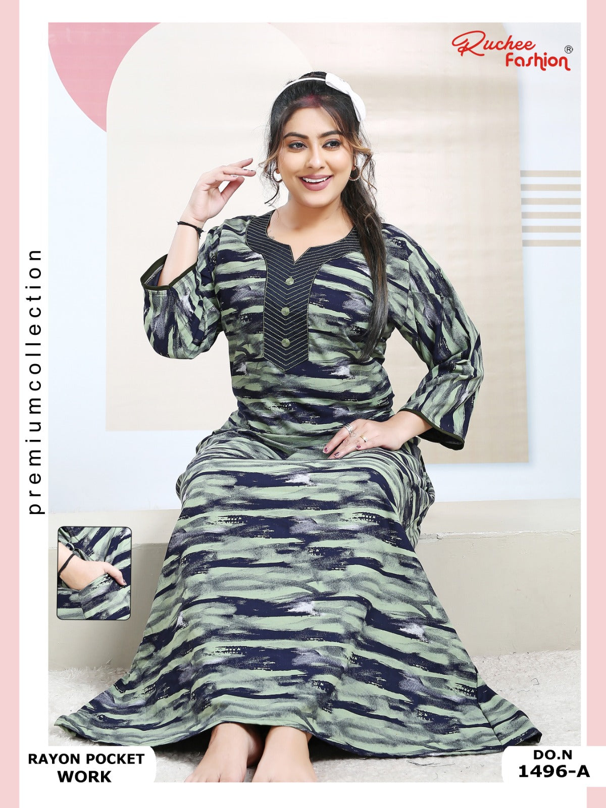 Rayon Pocket 130125 Ruchee Fashion Night Gowns Wholesale Rate