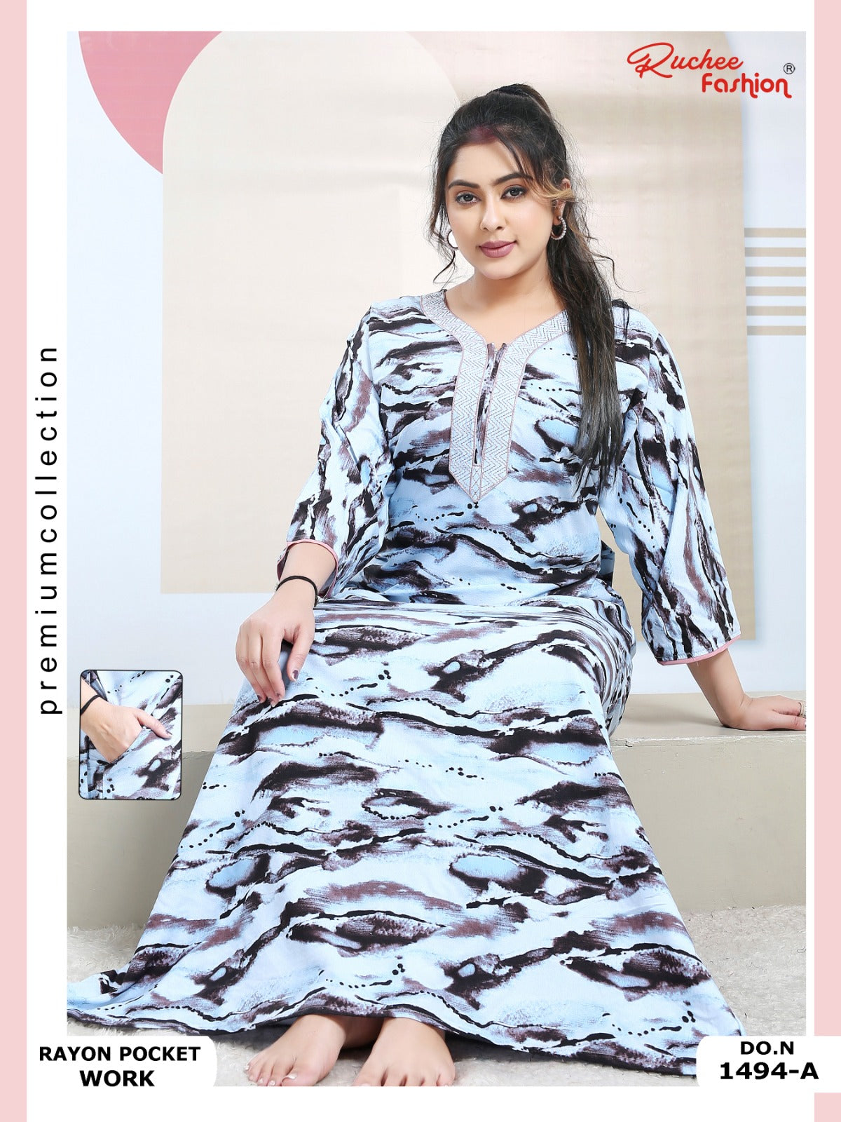 Rayon Pocket 130125 Ruchee Fashion Night Gowns Wholesale Rate