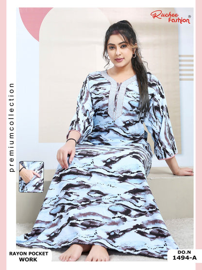 Rayon Pocket 130125 Ruchee Fashion Night Gowns Wholesale Rate