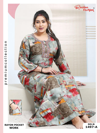 Rayon Pocket 130125 Ruchee Fashion Night Gowns Wholesale Rate