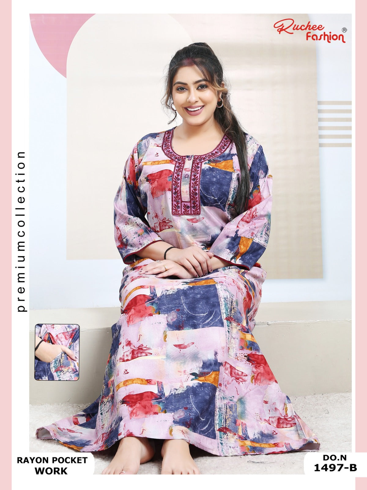 Rayon Pocket 130125 Ruchee Fashion Night Gowns Wholesale Rate