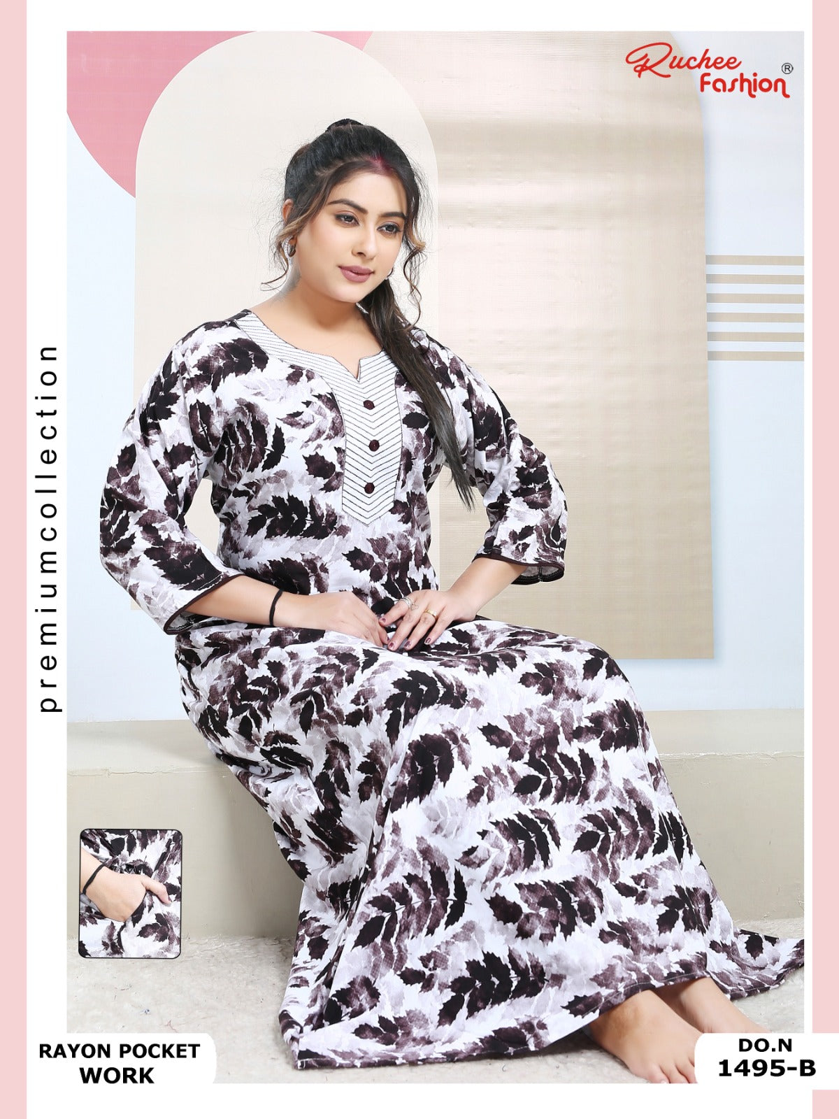 Rayon Pocket 130125 Ruchee Fashion Night Gowns Wholesale Rate