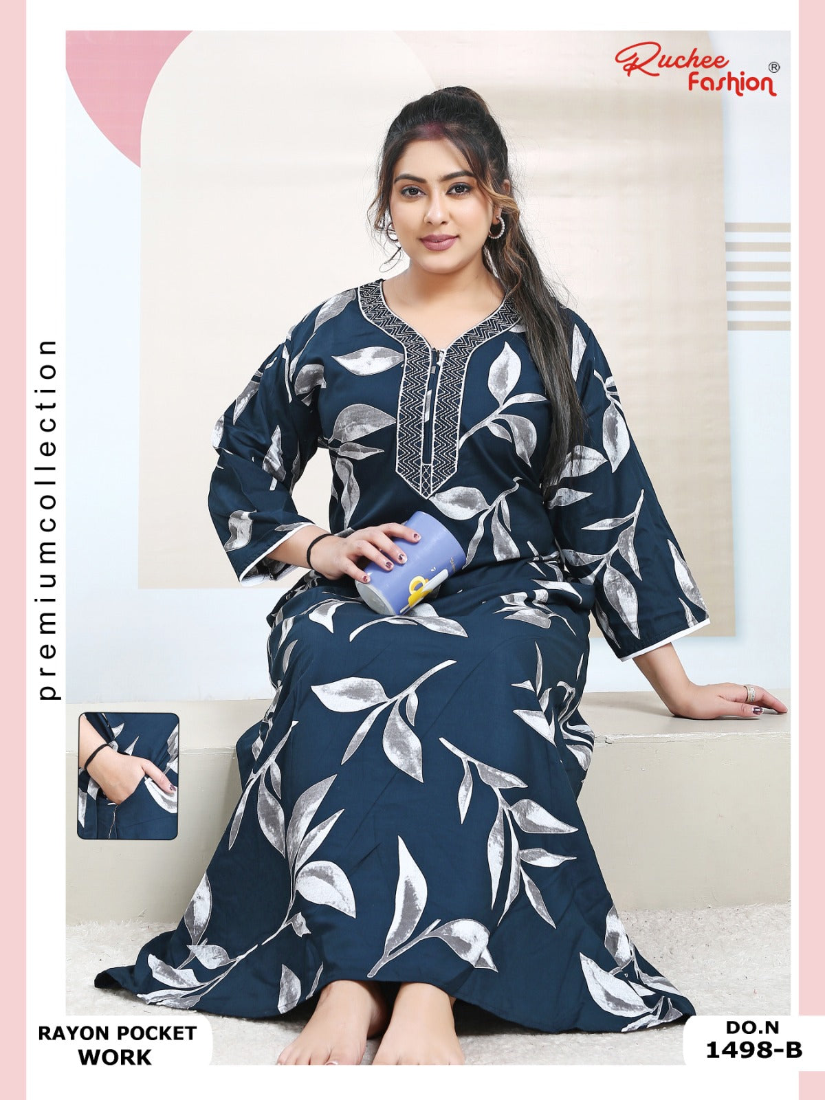 Rayon Pocket 130125 Ruchee Fashion Night Gowns Wholesale Rate