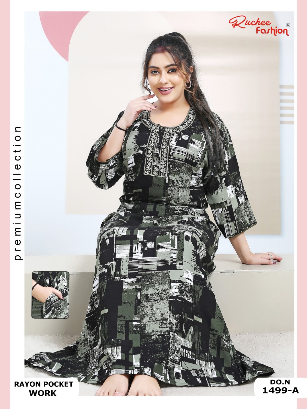 Rayon Pocket 130125 Ruchee Fashion Night Gowns Wholesale Rate