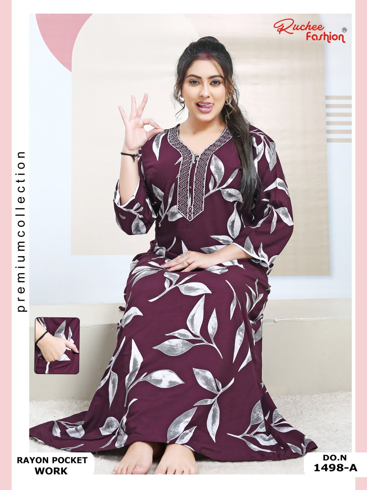 Rayon Pocket 130125 Ruchee Fashion Night Gowns Wholesale Rate