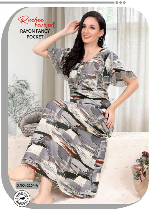 Rayon Pocket 141124 Ruchee Fashion Night Gowns Wholesale Rate