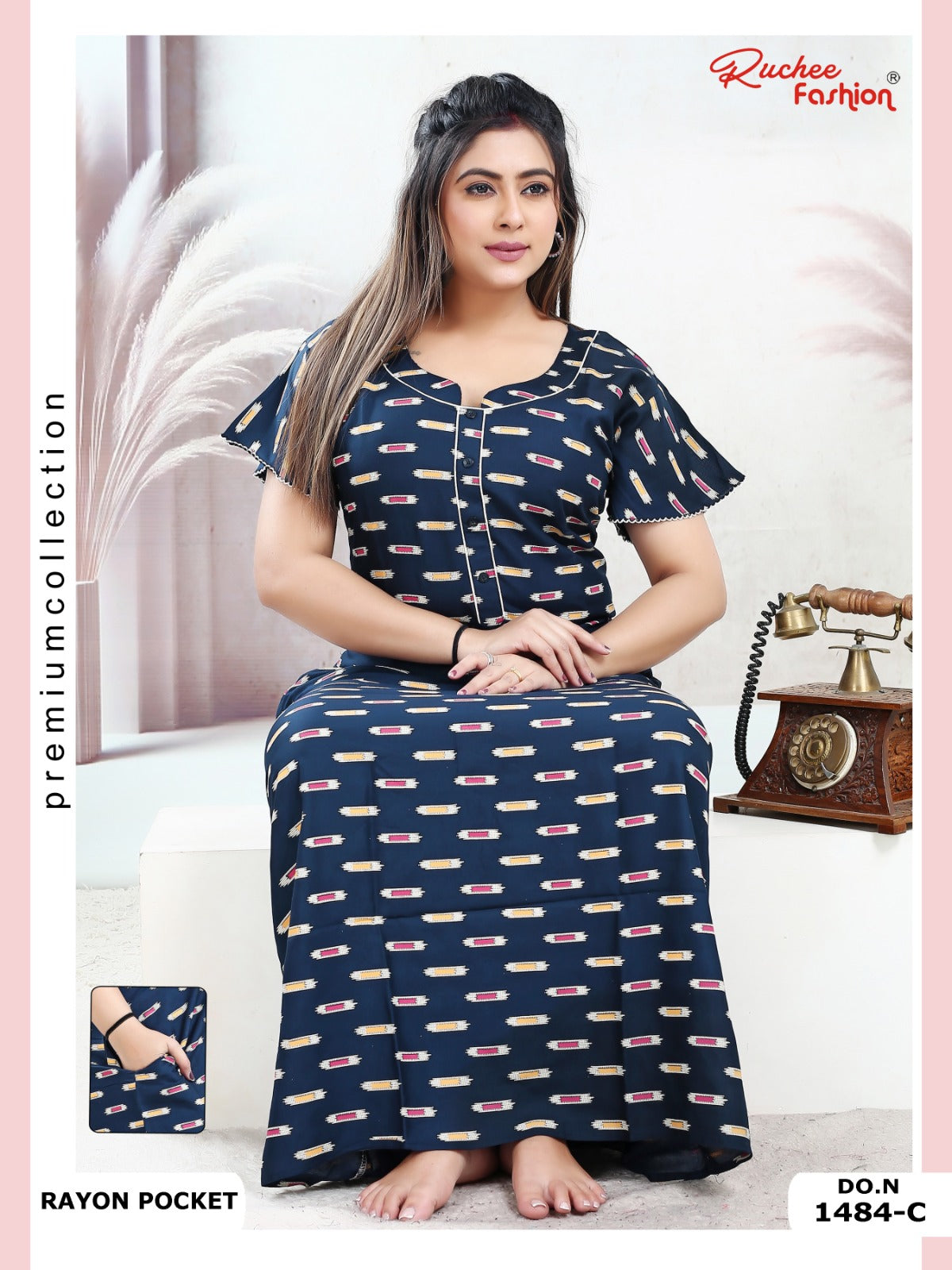 Rayon Pocket 160125 Ruchee Fashion Night Gowns Wholesaler