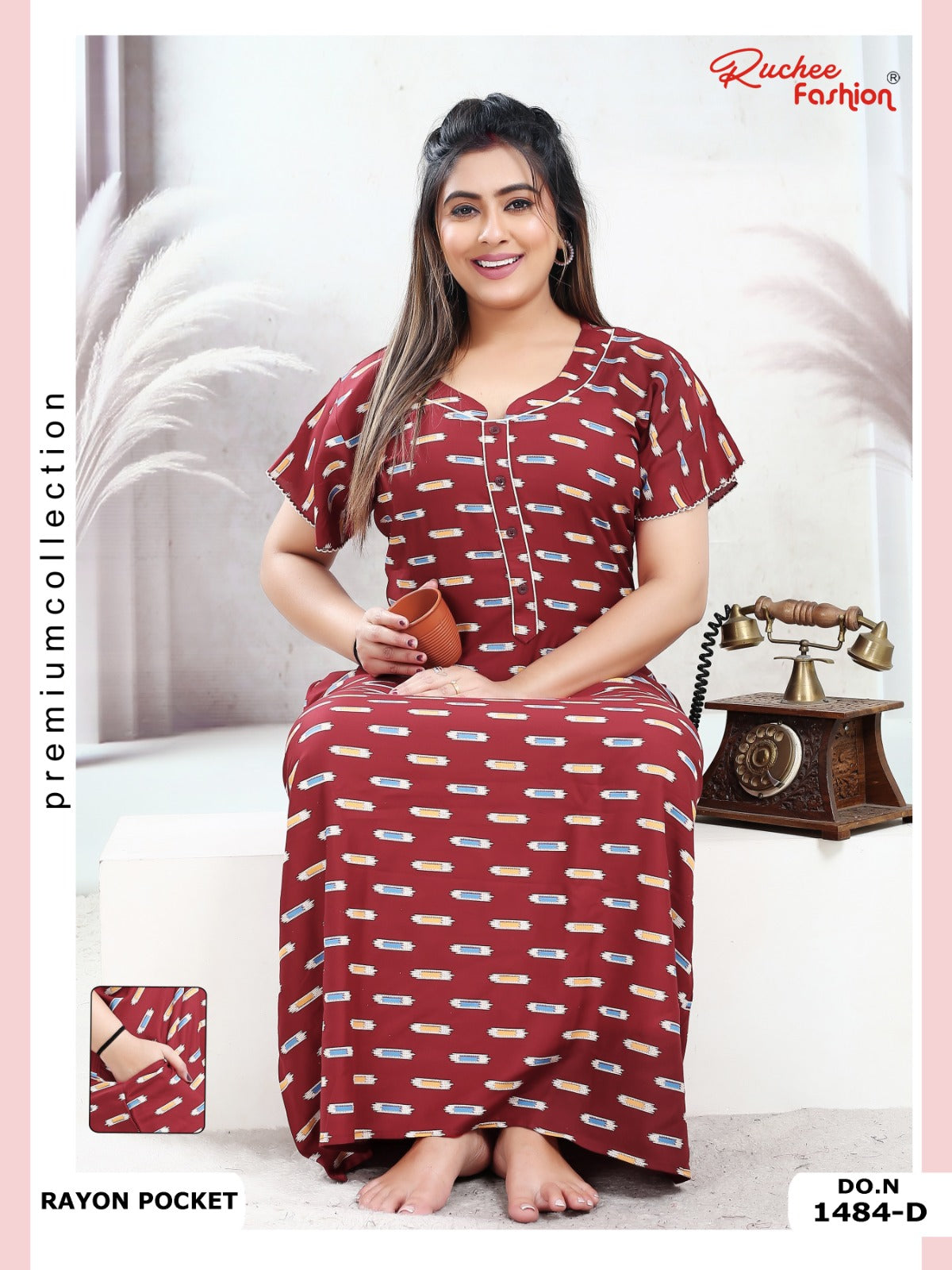 Rayon Pocket 160125 Ruchee Fashion Night Gowns Wholesaler