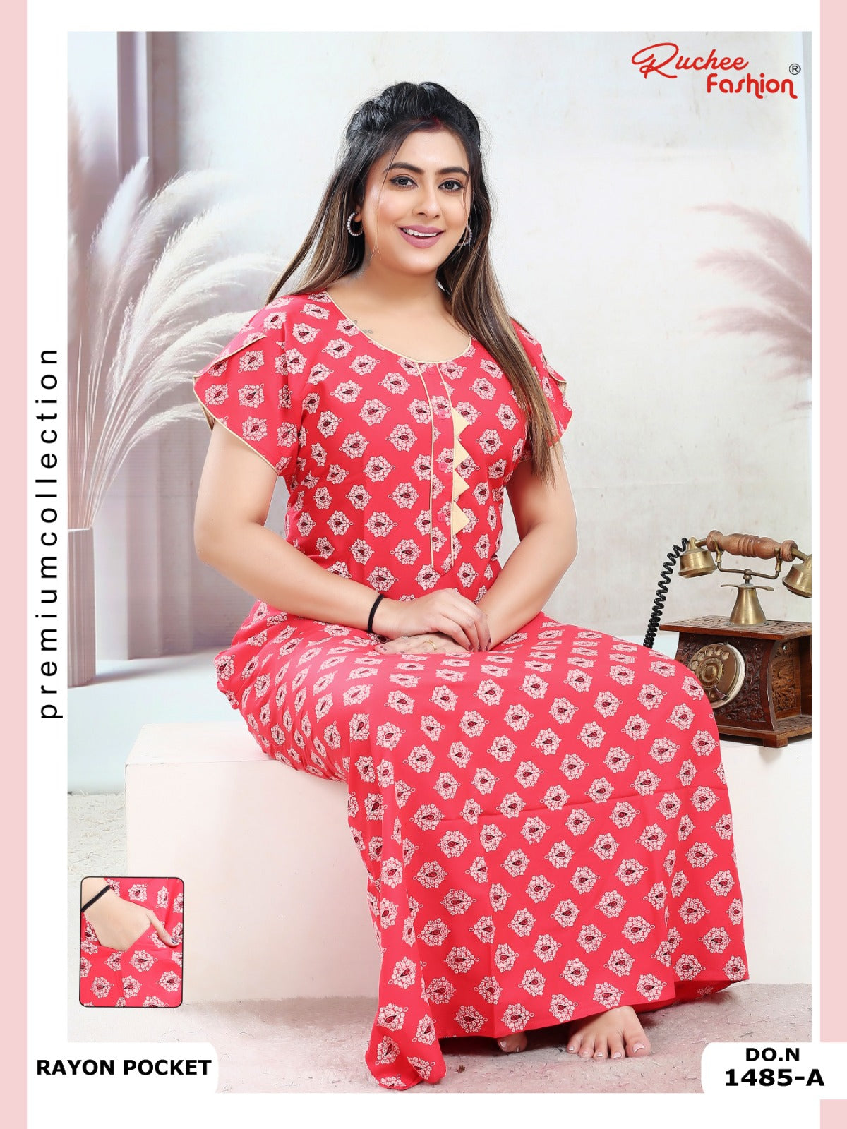 Rayon Pocket 160125 Ruchee Fashion Night Gowns Wholesaler