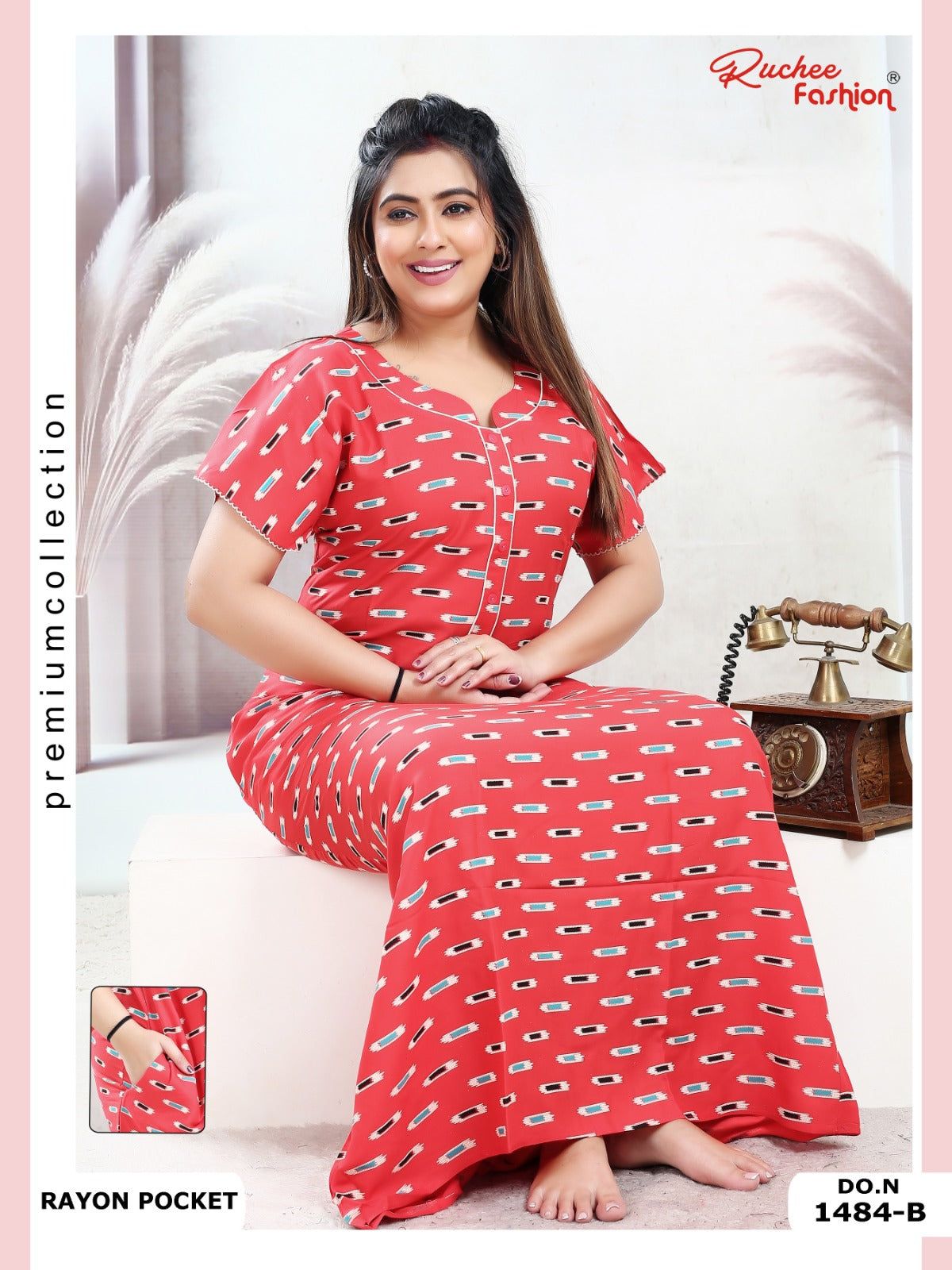 Rayon Pocket 160125 Ruchee Fashion Night Gowns Wholesaler