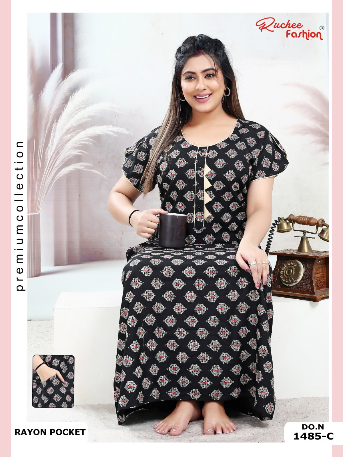 Rayon Pocket 160125 Ruchee Fashion Night Gowns Wholesaler