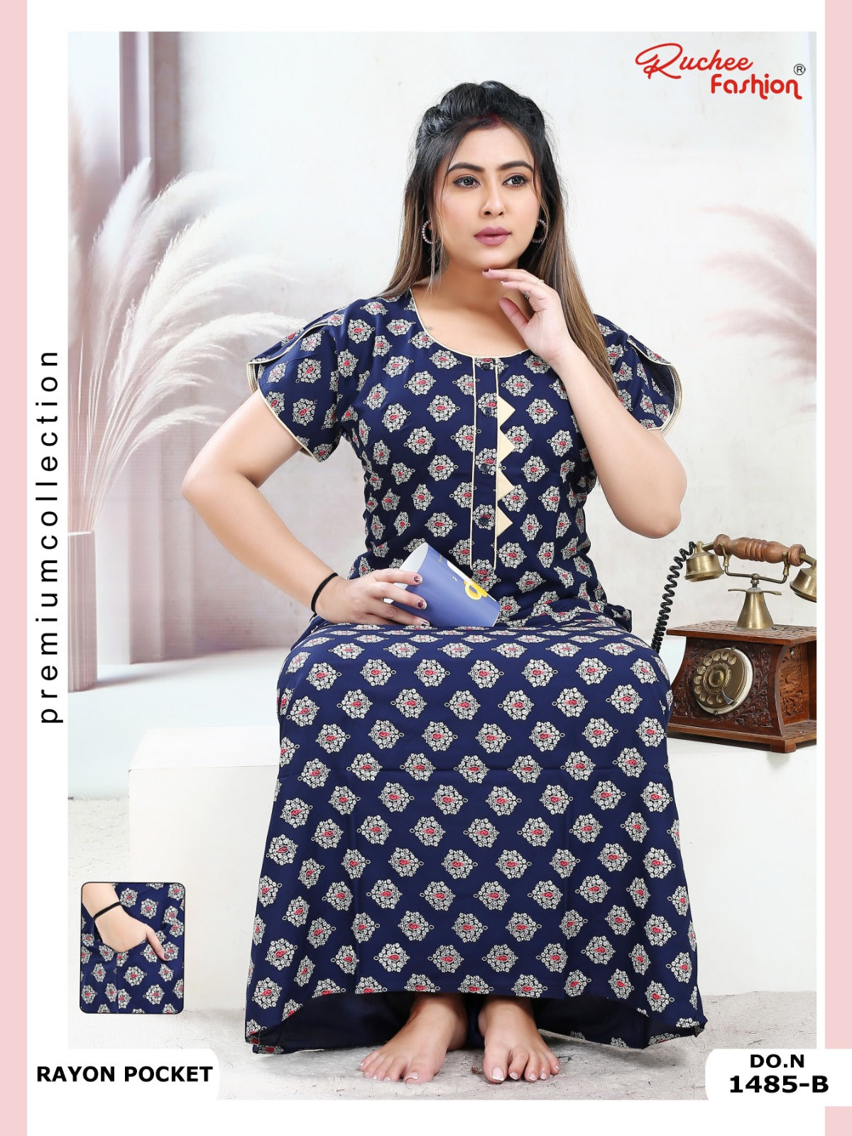 Rayon Pocket 160125 Ruchee Fashion Night Gowns Wholesaler