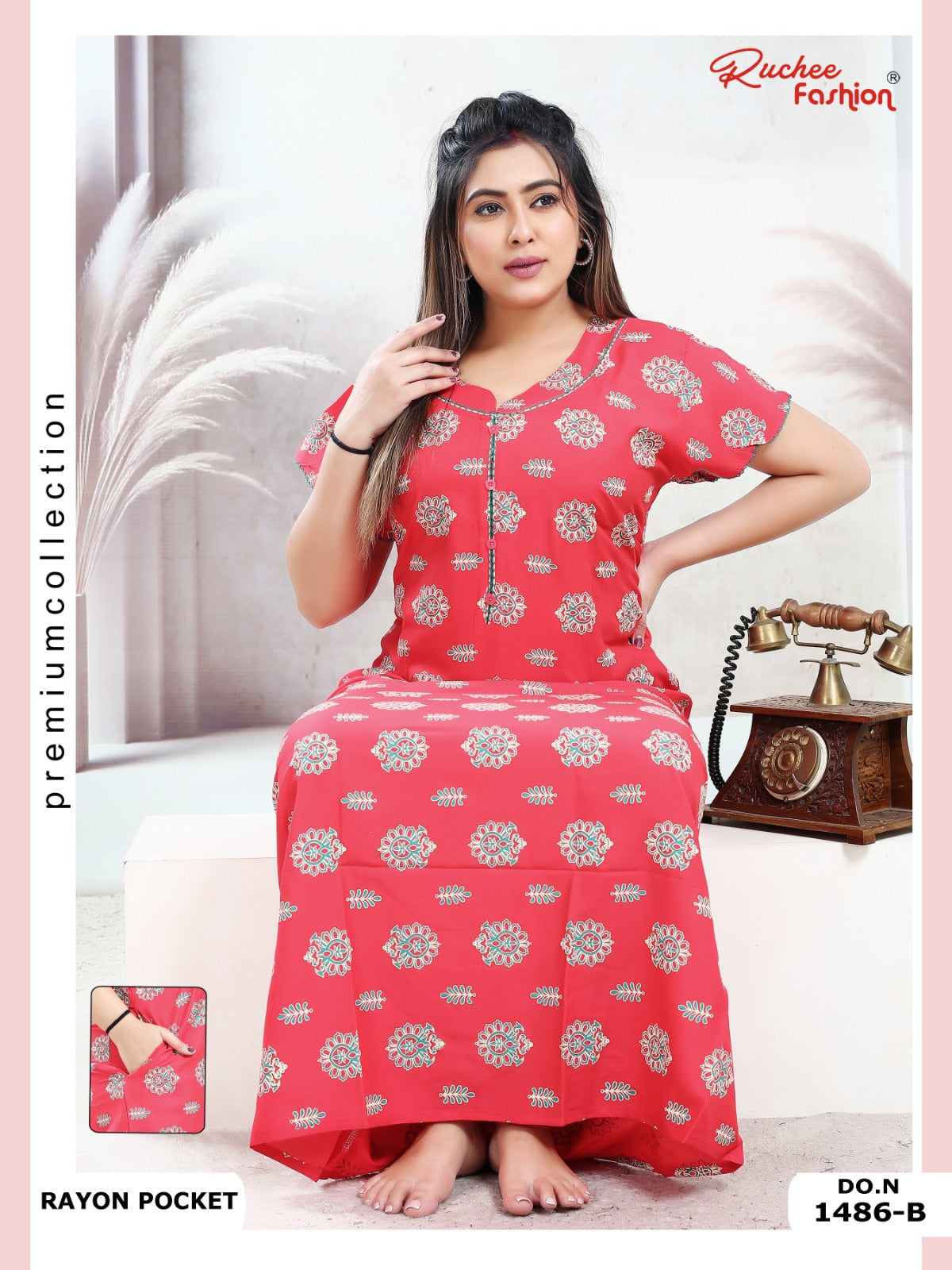 Rayon Pocket 160125 Ruchee Fashion Night Gowns Wholesaler