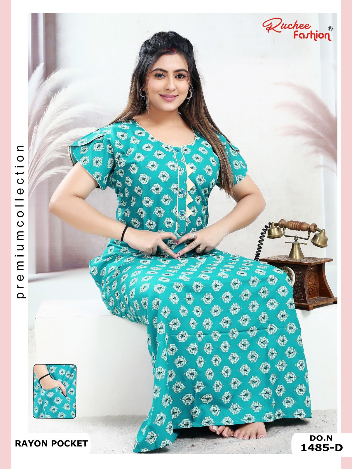 Rayon Pocket 160125 Ruchee Fashion Night Gowns Wholesaler