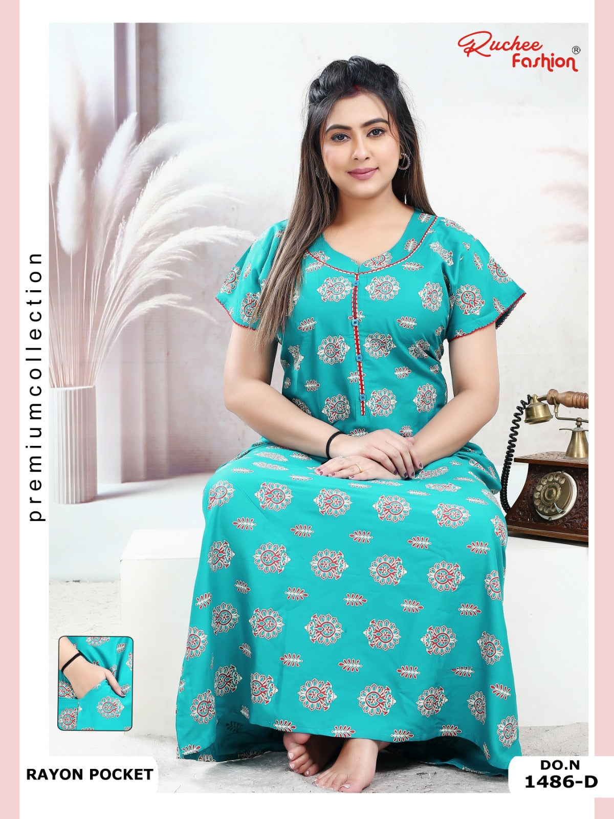 Rayon Pocket 160125 Ruchee Fashion Night Gowns Wholesaler