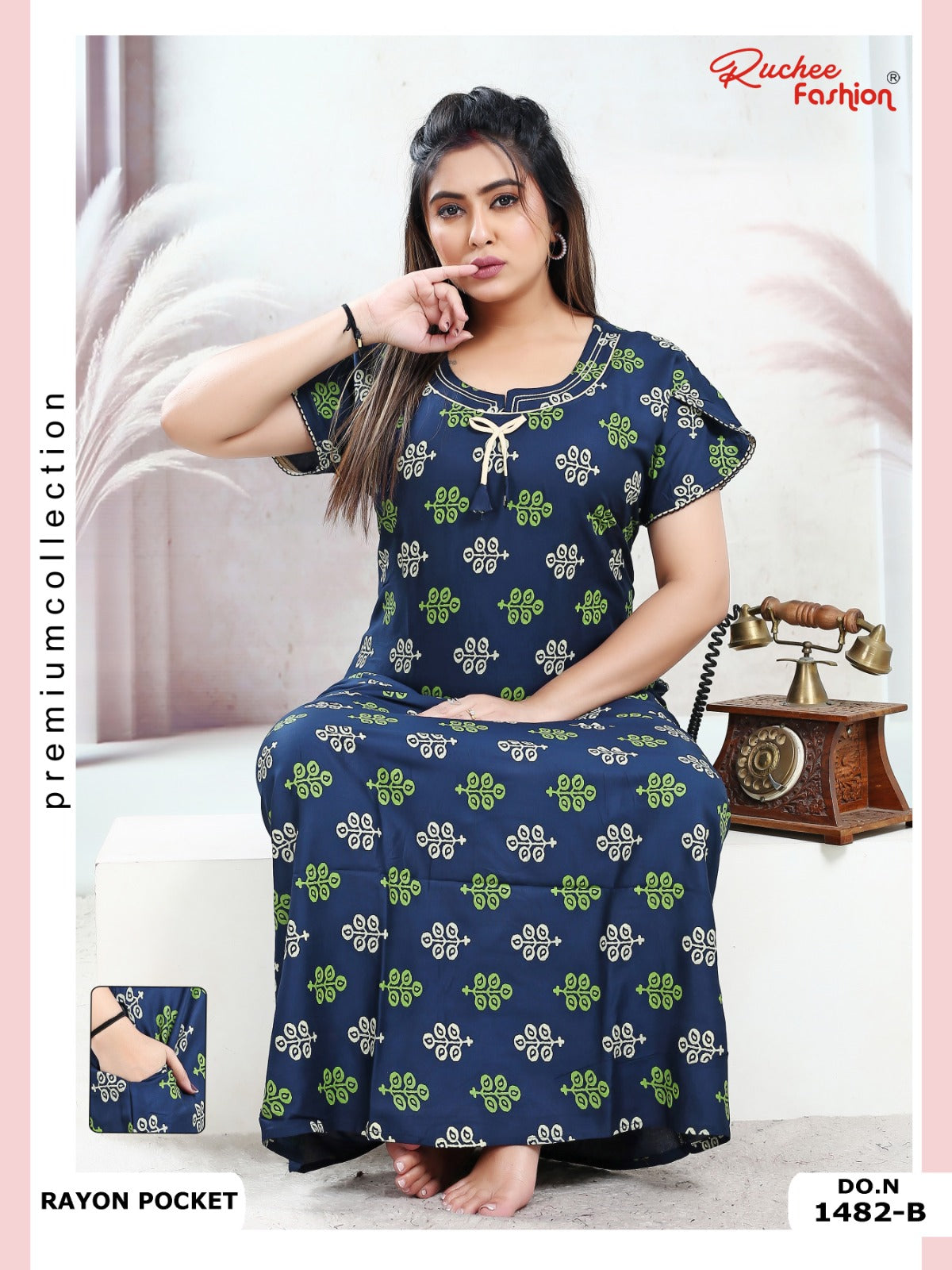 Rayon Pocket 160125 Ruchee Fashion Night Gowns Wholesaler