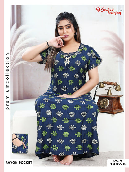 Rayon Pocket 160125 Ruchee Fashion Night Gowns Wholesaler