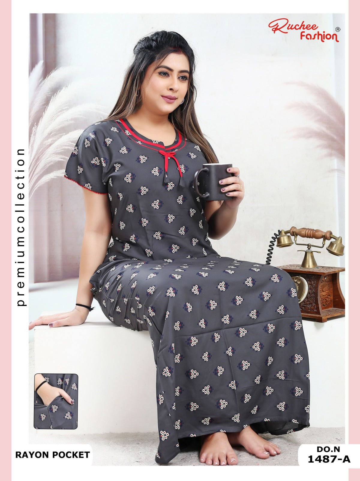 Rayon Pocket 160125 Ruchee Fashion Night Gowns Wholesaler