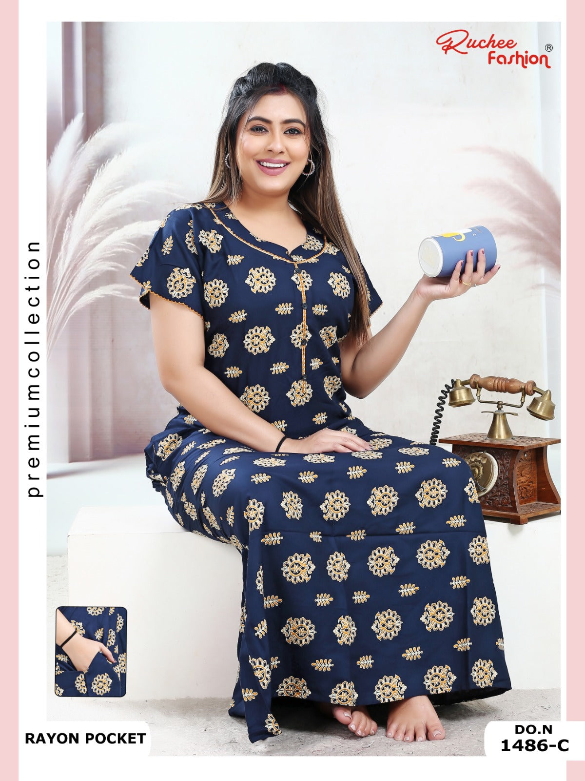 Rayon Pocket 160125 Ruchee Fashion Night Gowns Wholesaler