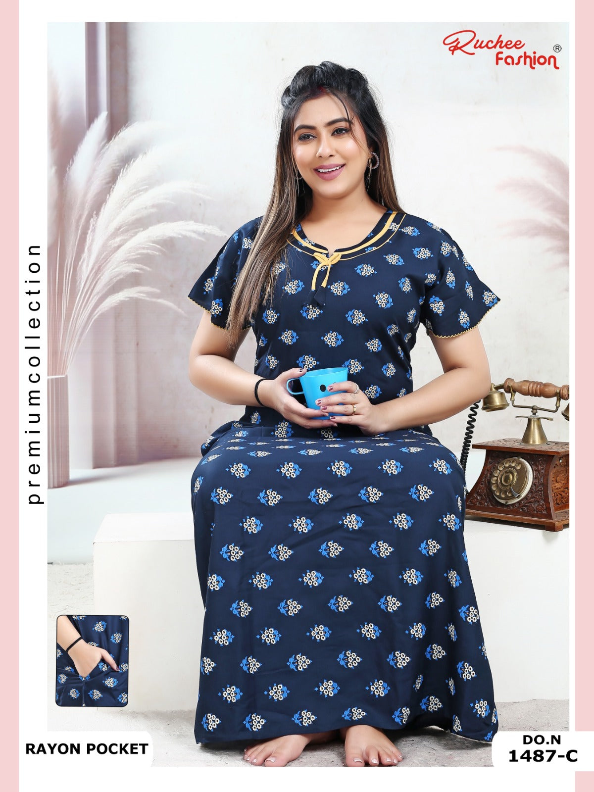 Rayon Pocket 160125 Ruchee Fashion Night Gowns Wholesaler