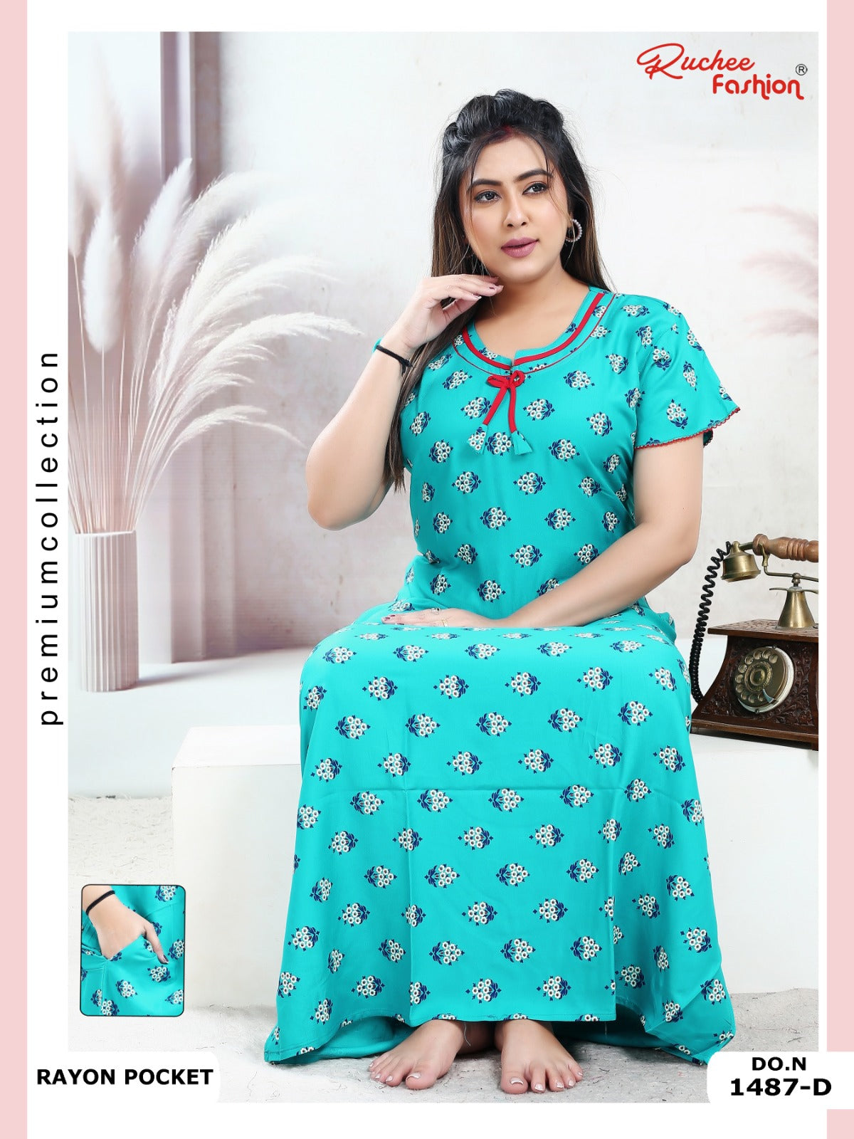 Rayon Pocket 160125 Ruchee Fashion Night Gowns Wholesaler