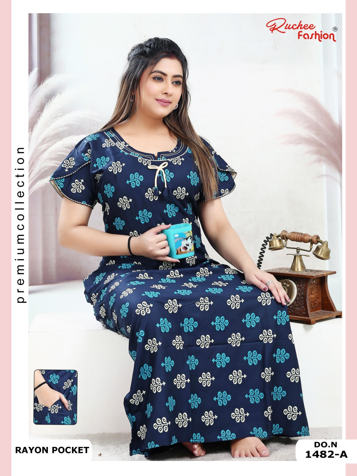 Rayon Pocket 160125 Ruchee Fashion Night Gowns Wholesaler