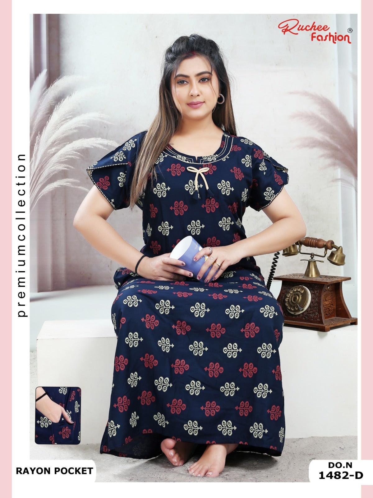 Rayon Pocket 160125 Ruchee Fashion Night Gowns Wholesaler