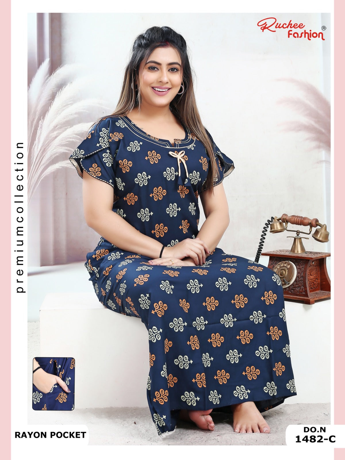 Rayon Pocket 160125 Ruchee Fashion Night Gowns Wholesaler