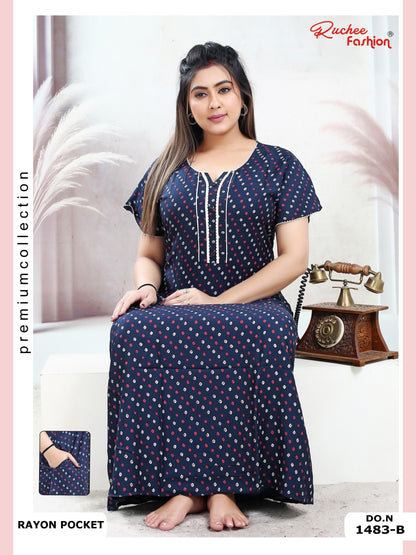 Rayon Pocket 160125 Ruchee Fashion Night Gowns Wholesaler