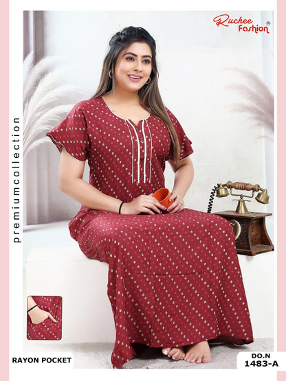Rayon Pocket 160125 Ruchee Fashion Night Gowns Wholesaler