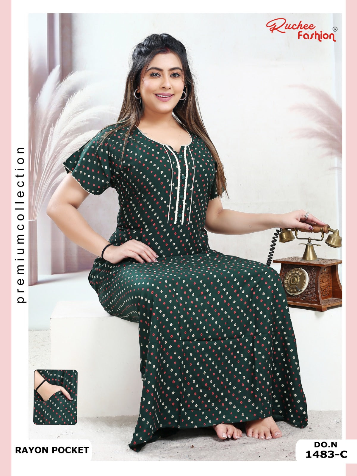 Rayon Pocket 160125 Ruchee Fashion Night Gowns Wholesaler