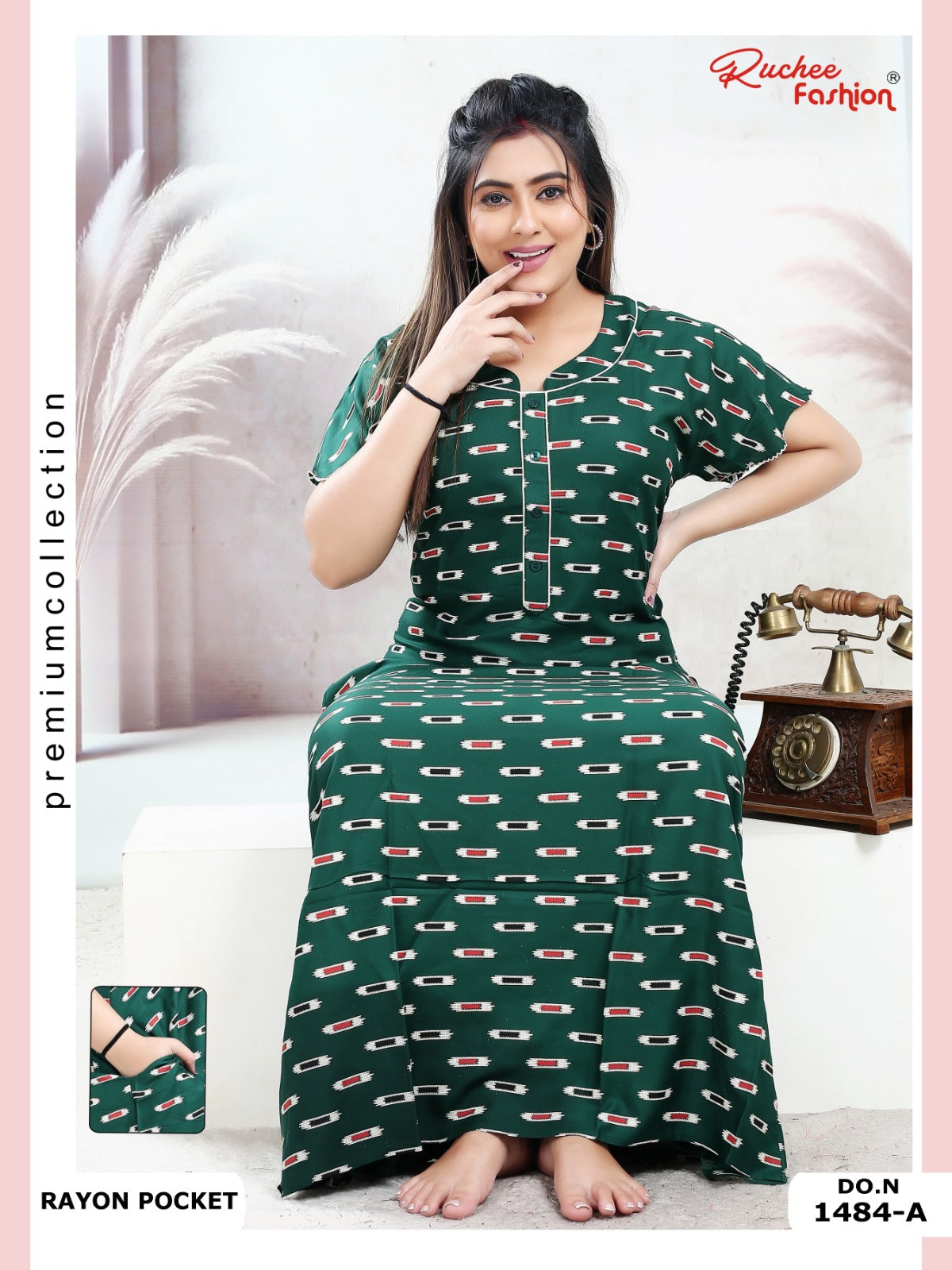 Rayon Pocket 160125 Ruchee Fashion Night Gowns Wholesaler