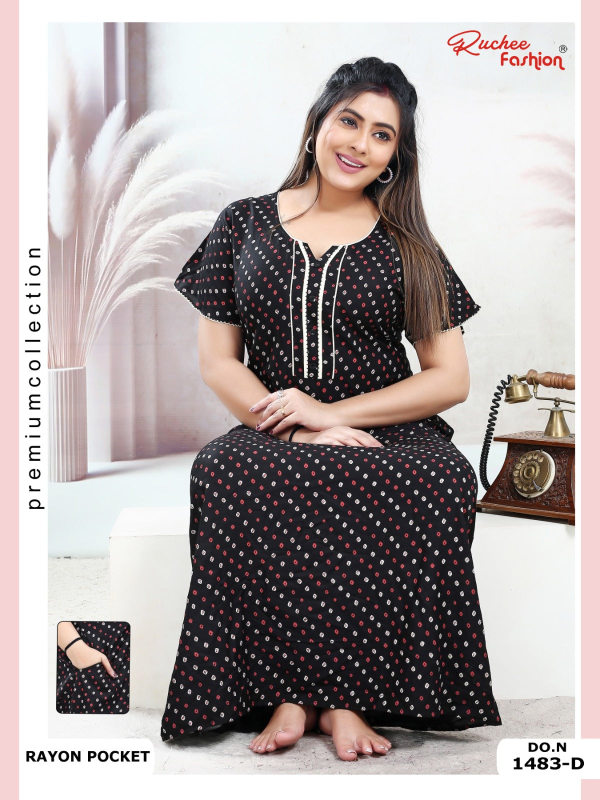 Rayon Pocket 160125 Ruchee Fashion Night Gowns Wholesaler