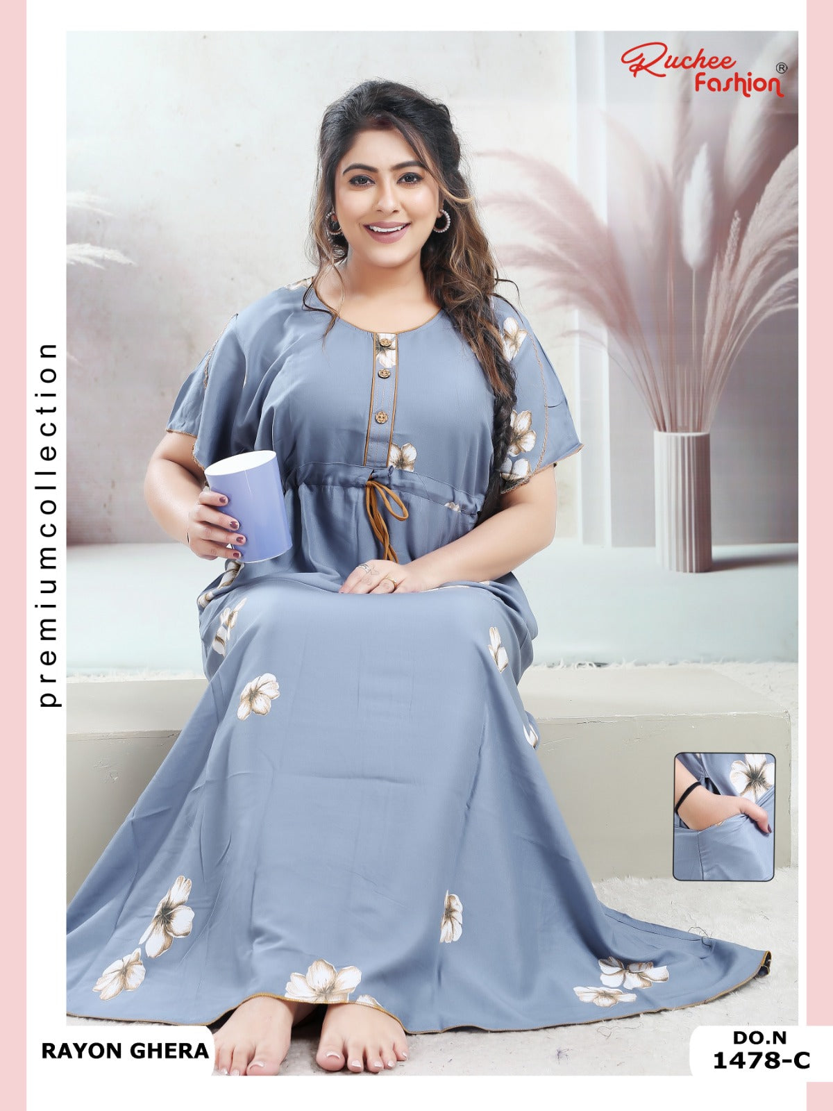 Rayon Pocket 170125 Ruchee Fashion Night Gowns Manufacturer Ahmedabad