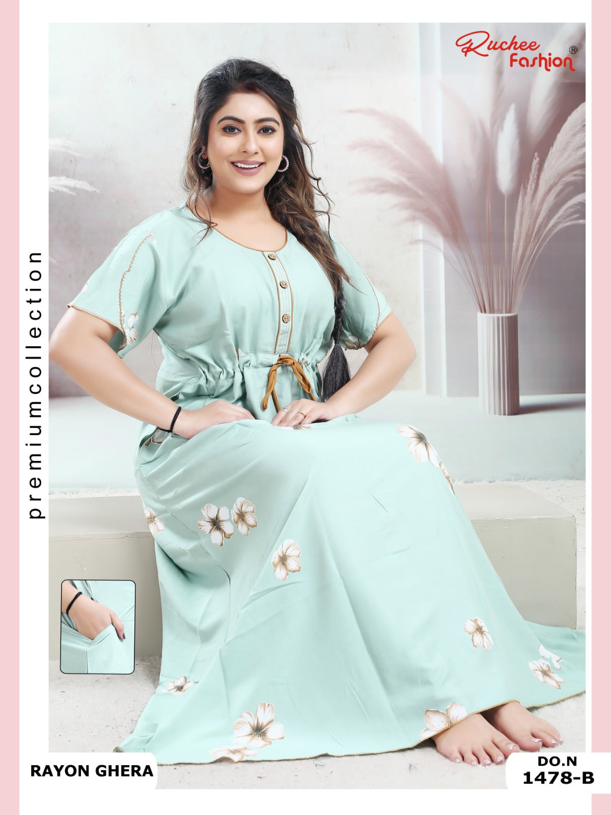 Rayon Pocket 170125 Ruchee Fashion Night Gowns Manufacturer Ahmedabad